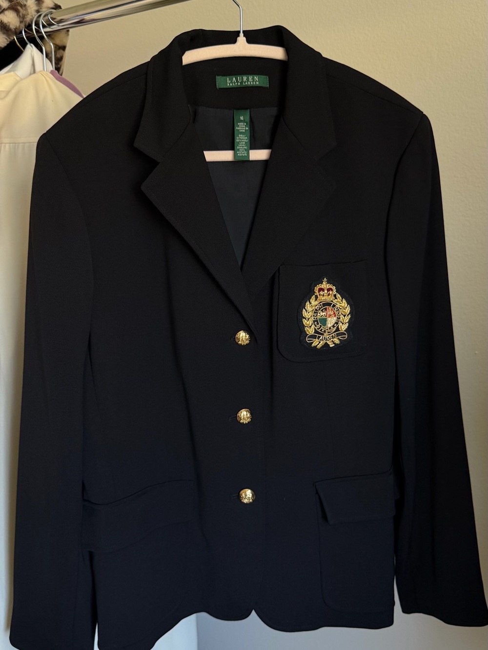 Ralph Lauren Black Embroidered Crest Sport Coat